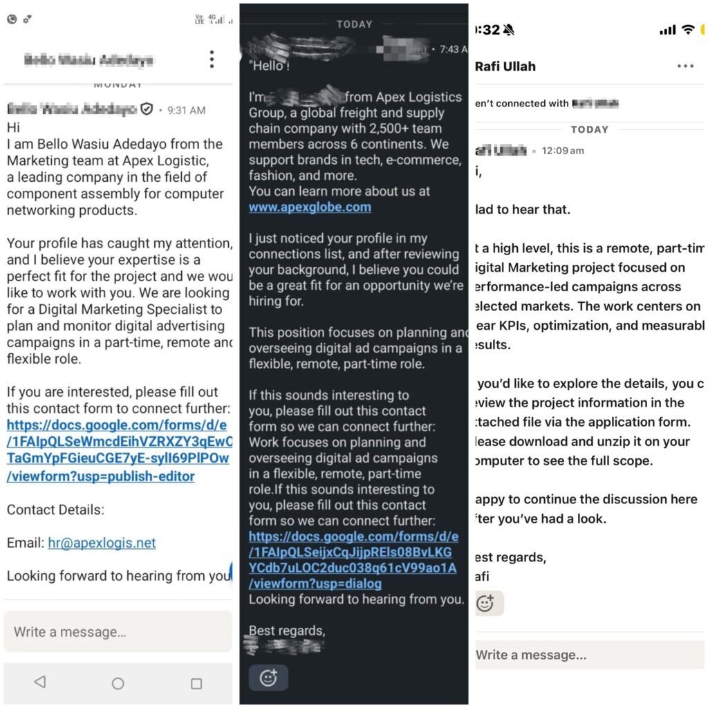 Professional Networks Under Attack: Vietnam-Linked Actors Deploy PXA Stealer in Global Infostealer Campaign 4 Figure 4 Personal Messages on LinkedIn